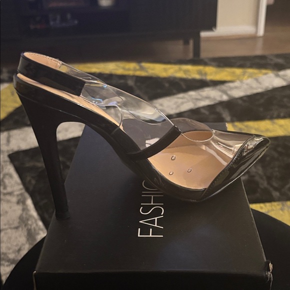 Fashion Nova Black and Transparent Heels - Picture 4 of 7